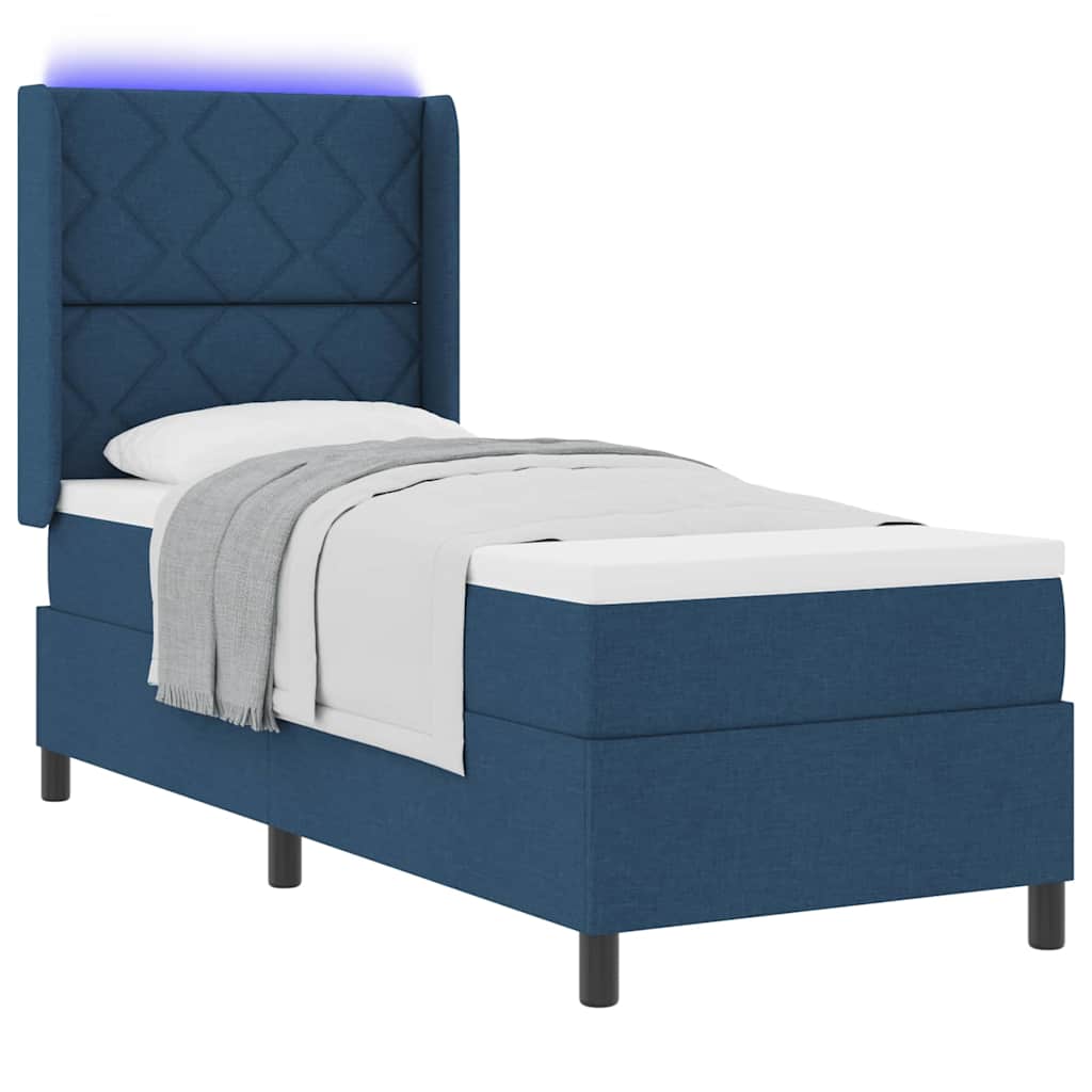 vidaXL Łóżko z sprężyną LED Z zagłówkiem Niebieski 90 x 190 cm tkanina
