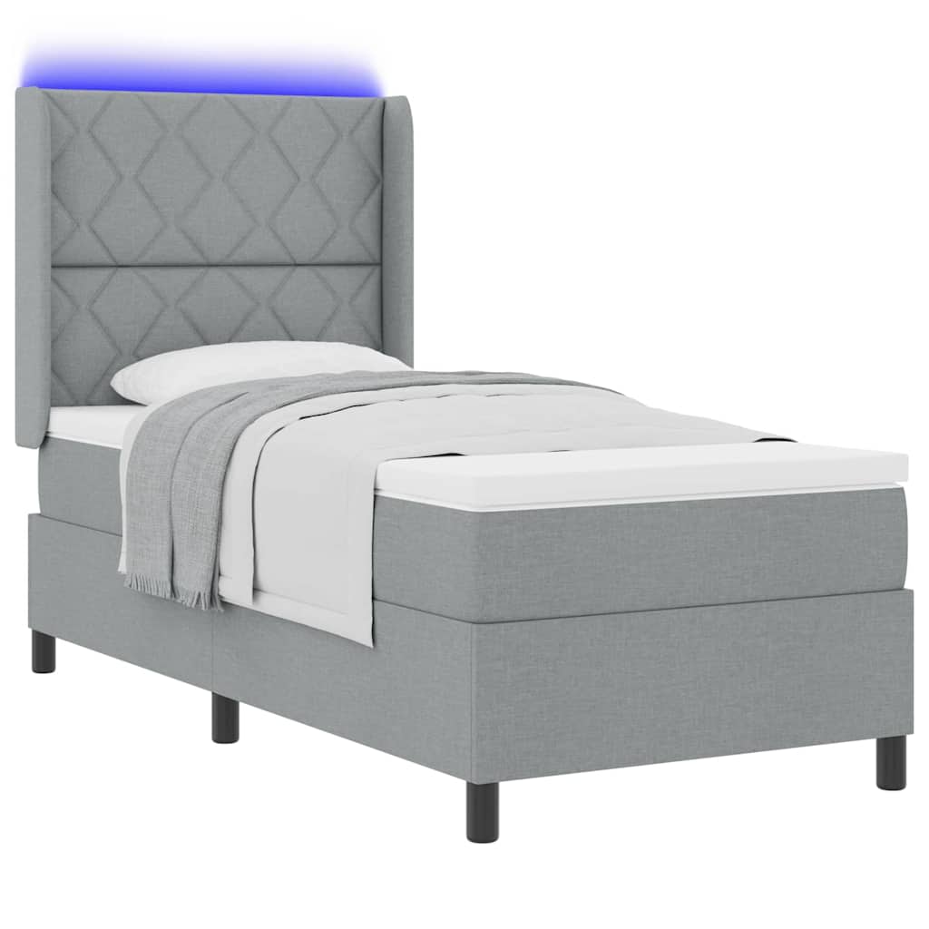 vidaXL Łóżko z sprężyną LED Jasnoszary 90 x 200 cm tkanina