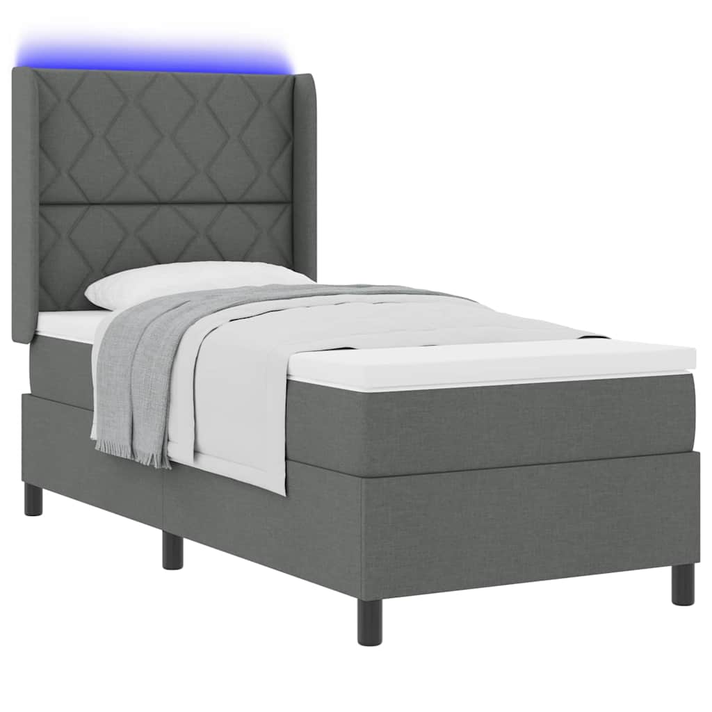vidaXL Łóżko z sprężyną LED Ciemnoszary 90 x 200 cm tkanina