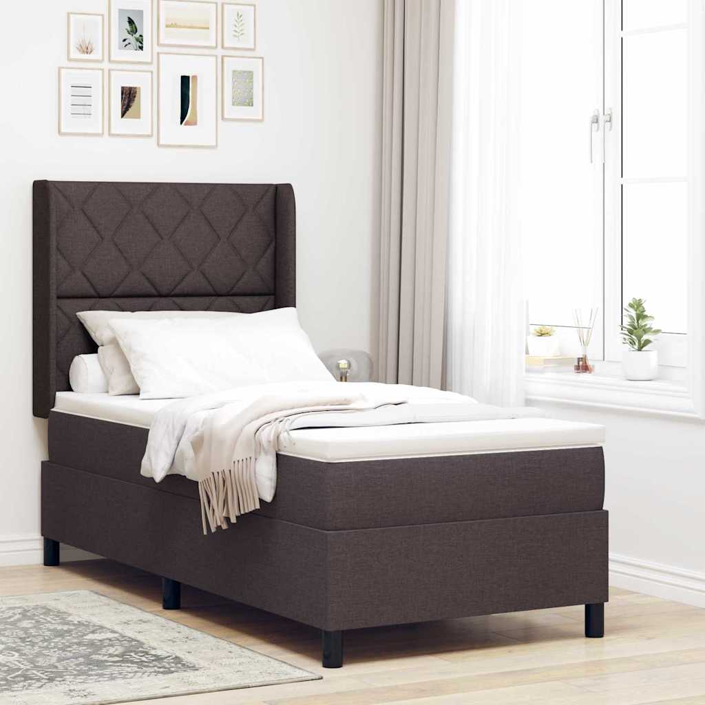 vidaXL Łóżko z sprężyną LED Ciemny brąz 90 x 200 cm tkanina