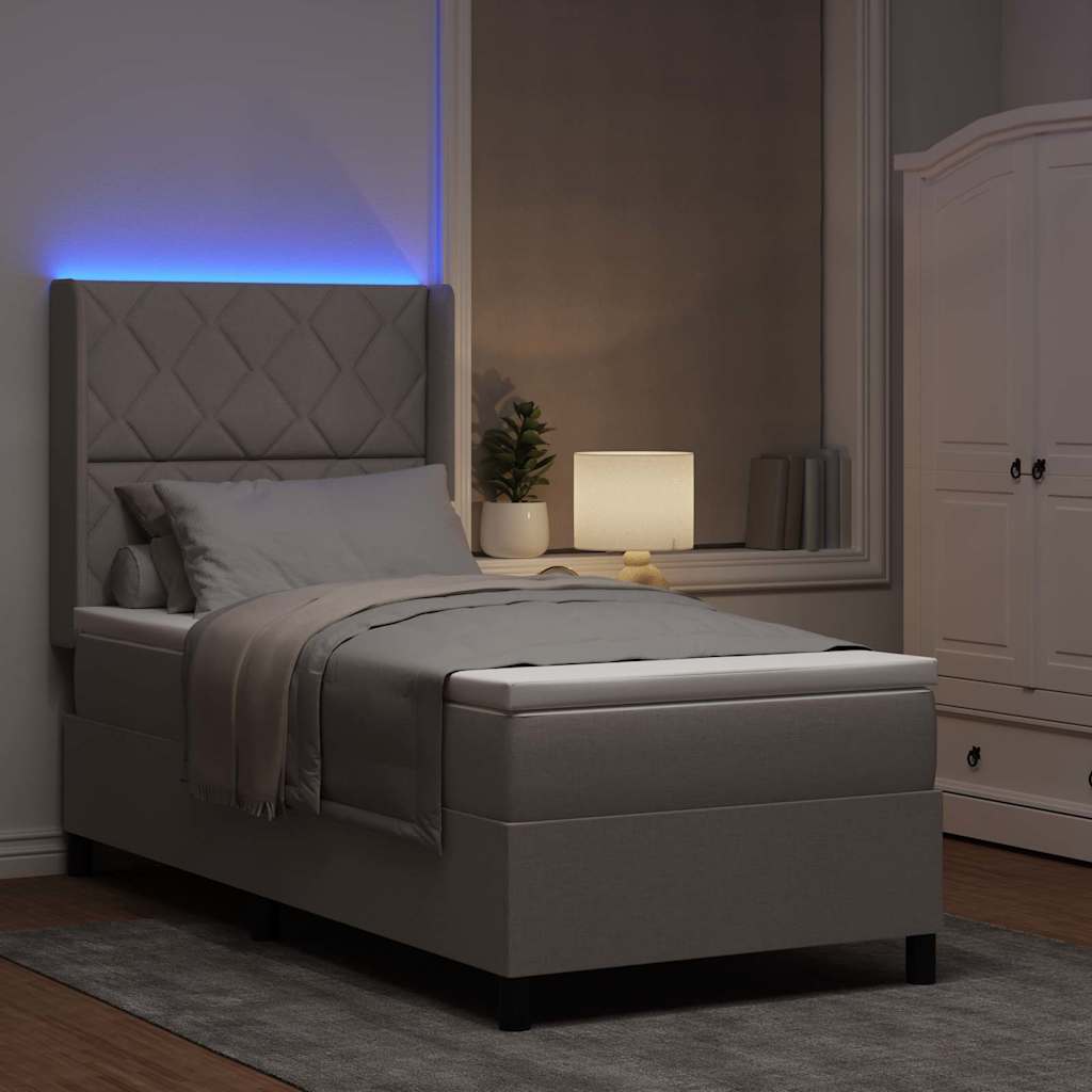 vidaXL Łóżko z sprężyną LED Ciemnoszary 90 x 200 cm tkanina