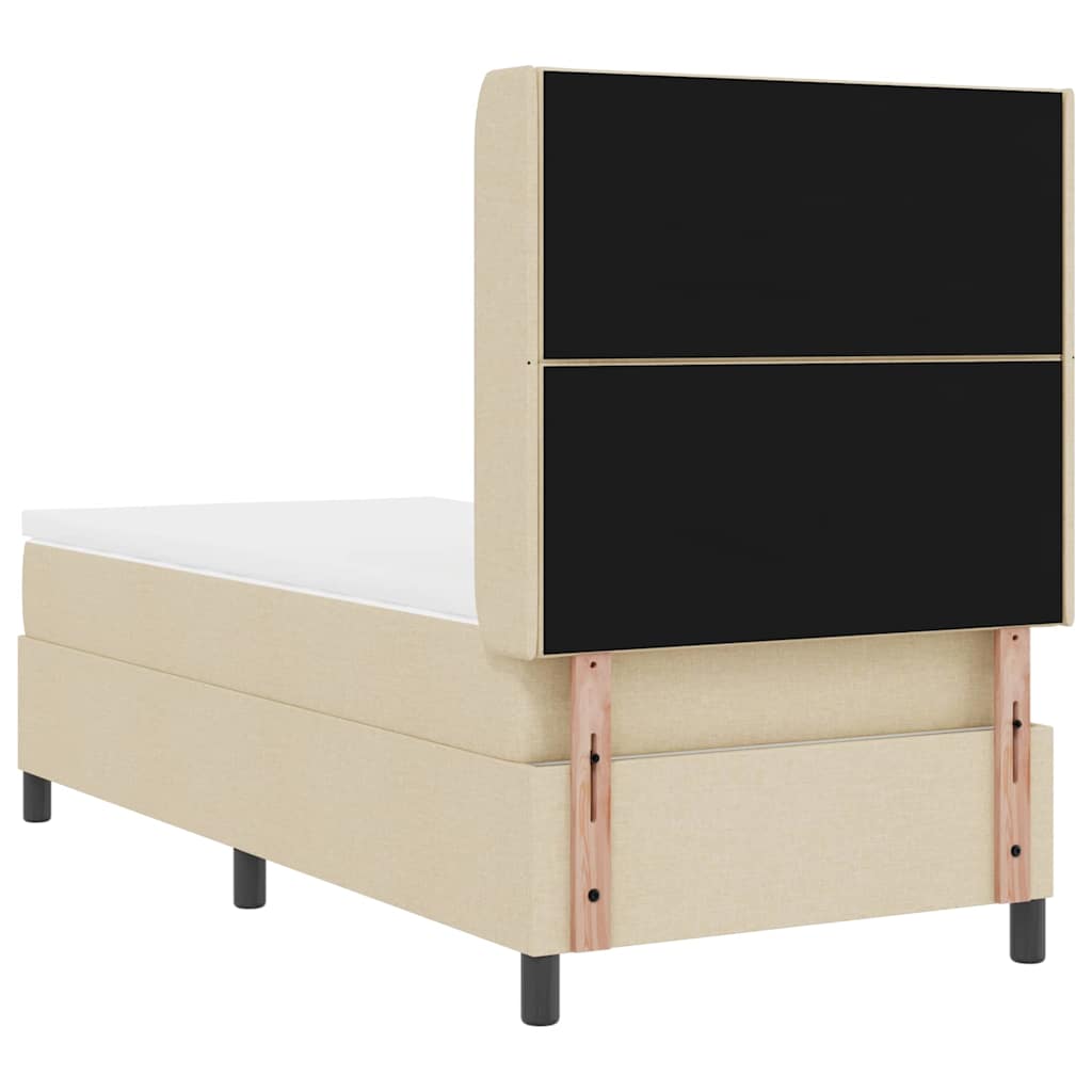 vidaXL Łóżko z sprężyną LED Z zagłówkiem Kremowy 90 x 200 cm tkanina