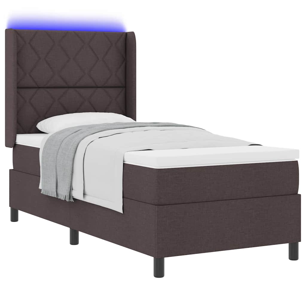 vidaXL Łóżko z sprężyną LED Ciemny brąz 100 x 200 cm tkanina