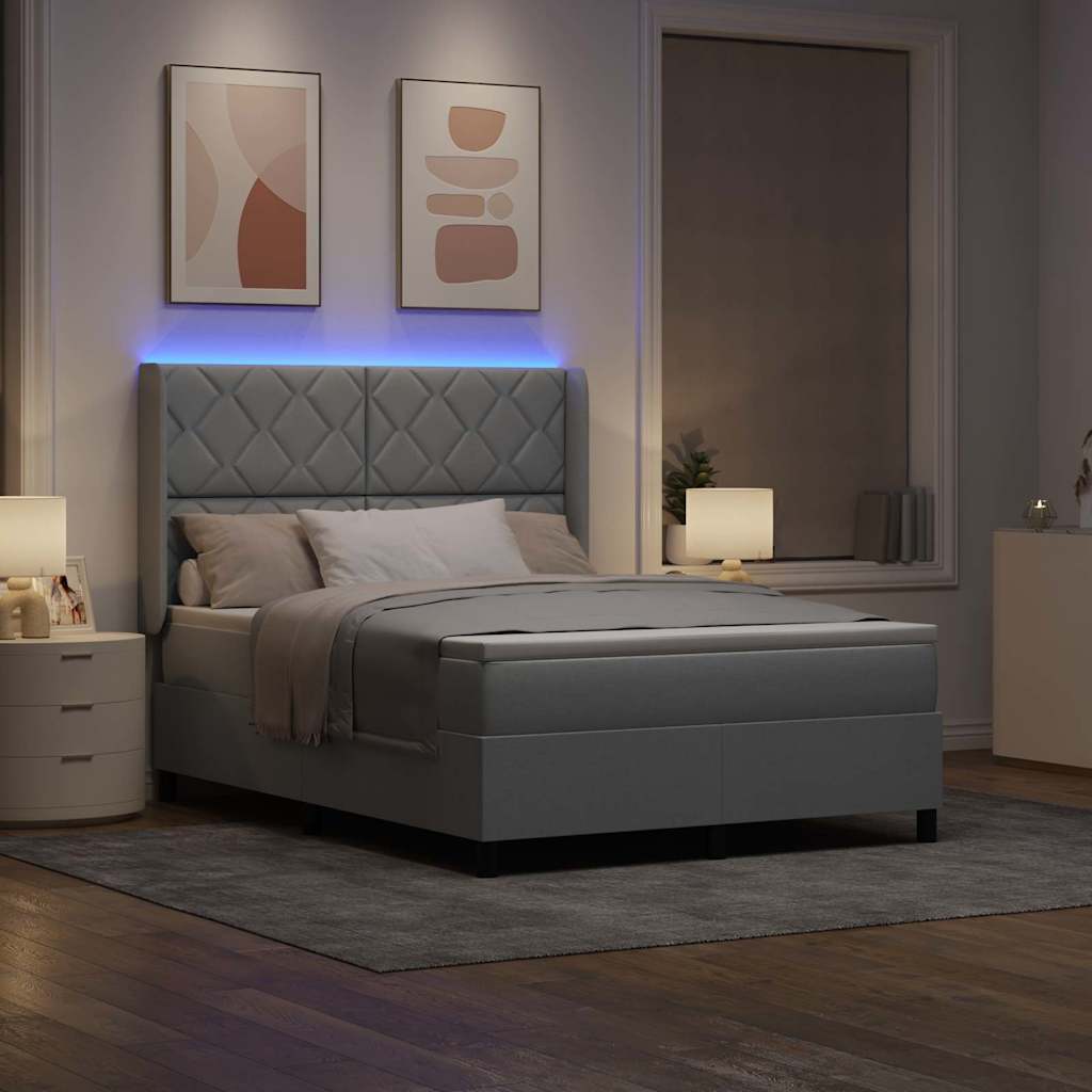 vidaXL Łóżko z sprężyną LED Jasnoszary 140 x 190 cm tkanina