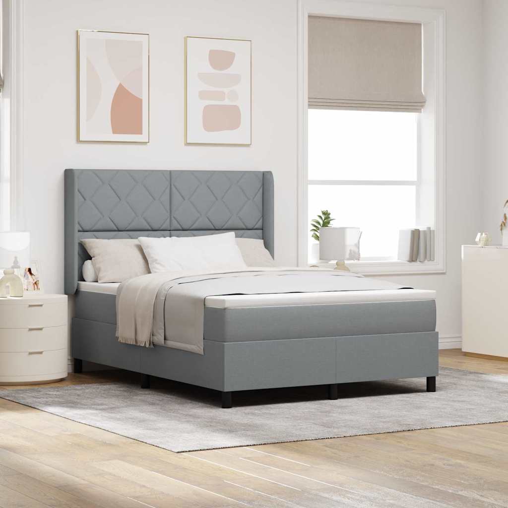 vidaXL Łóżko z sprężyną LED Jasnoszary 140 x 190 cm tkanina