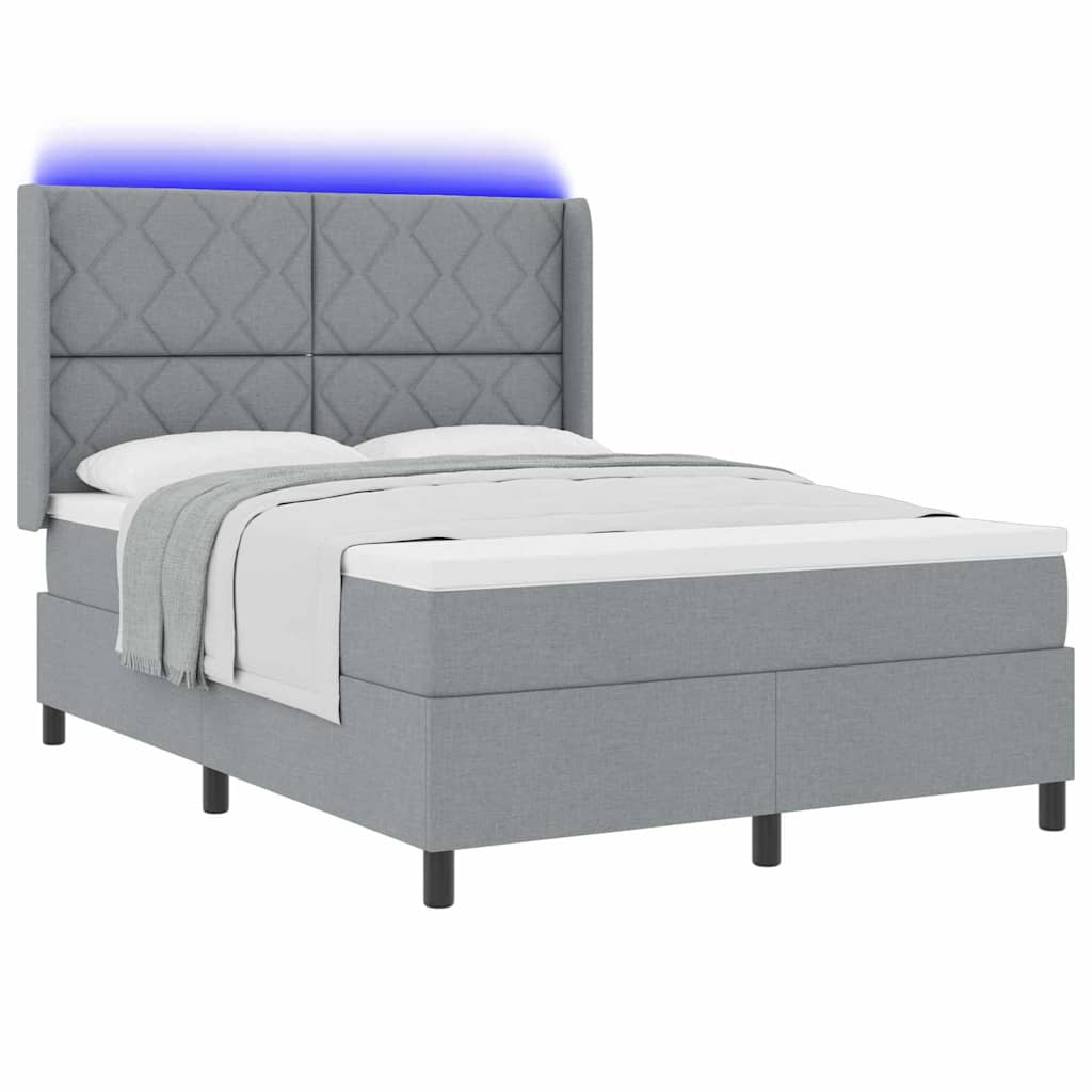vidaXL Łóżko z sprężyną LED Jasnoszary 140 x 190 cm tkanina
