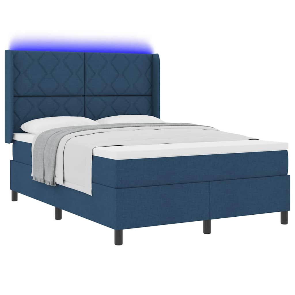 vidaXL Łóżko z sprężyną LED Niebieski 140 x 190 cm tkanina