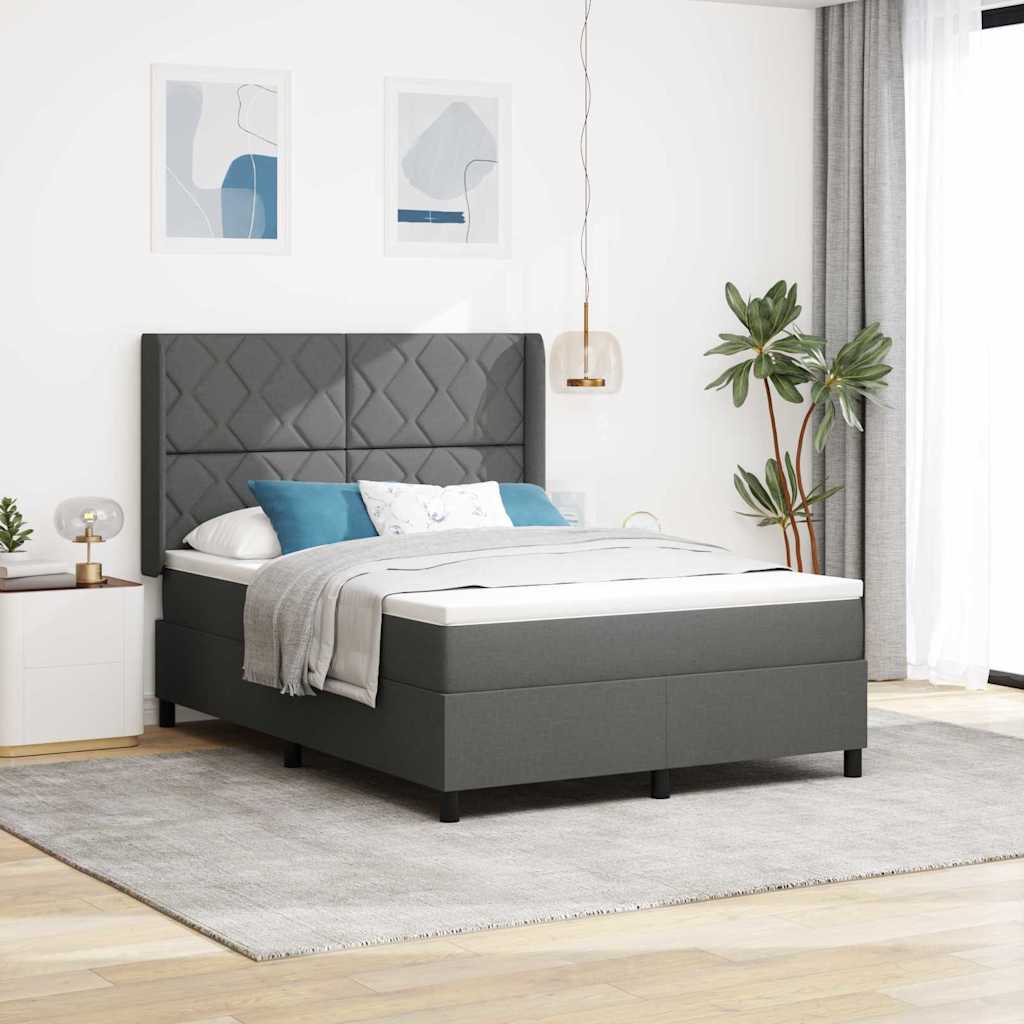 vidaXL Łóżko z sprężyną LED Ciemnoszary 140 x 200 cm tkanina