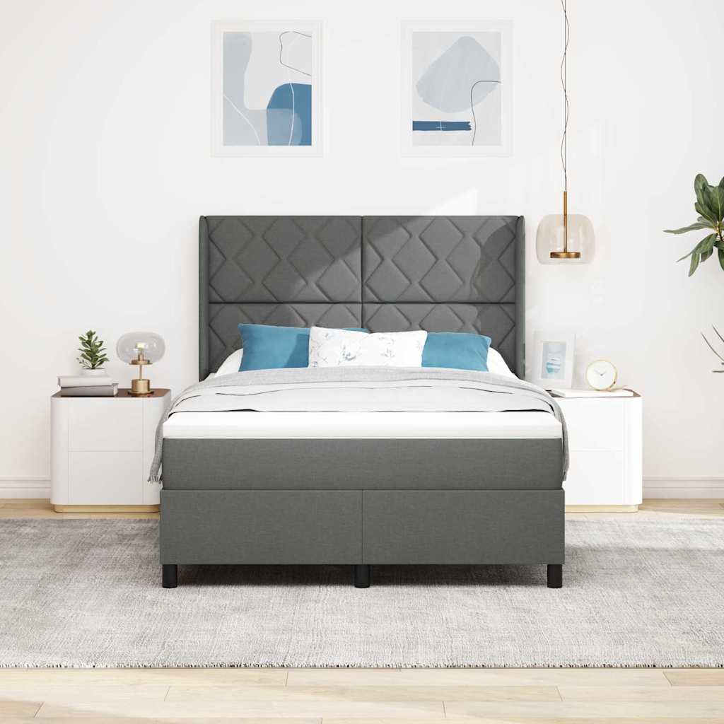vidaXL Łóżko z sprężyną LED Ciemnoszary 140 x 200 cm tkanina