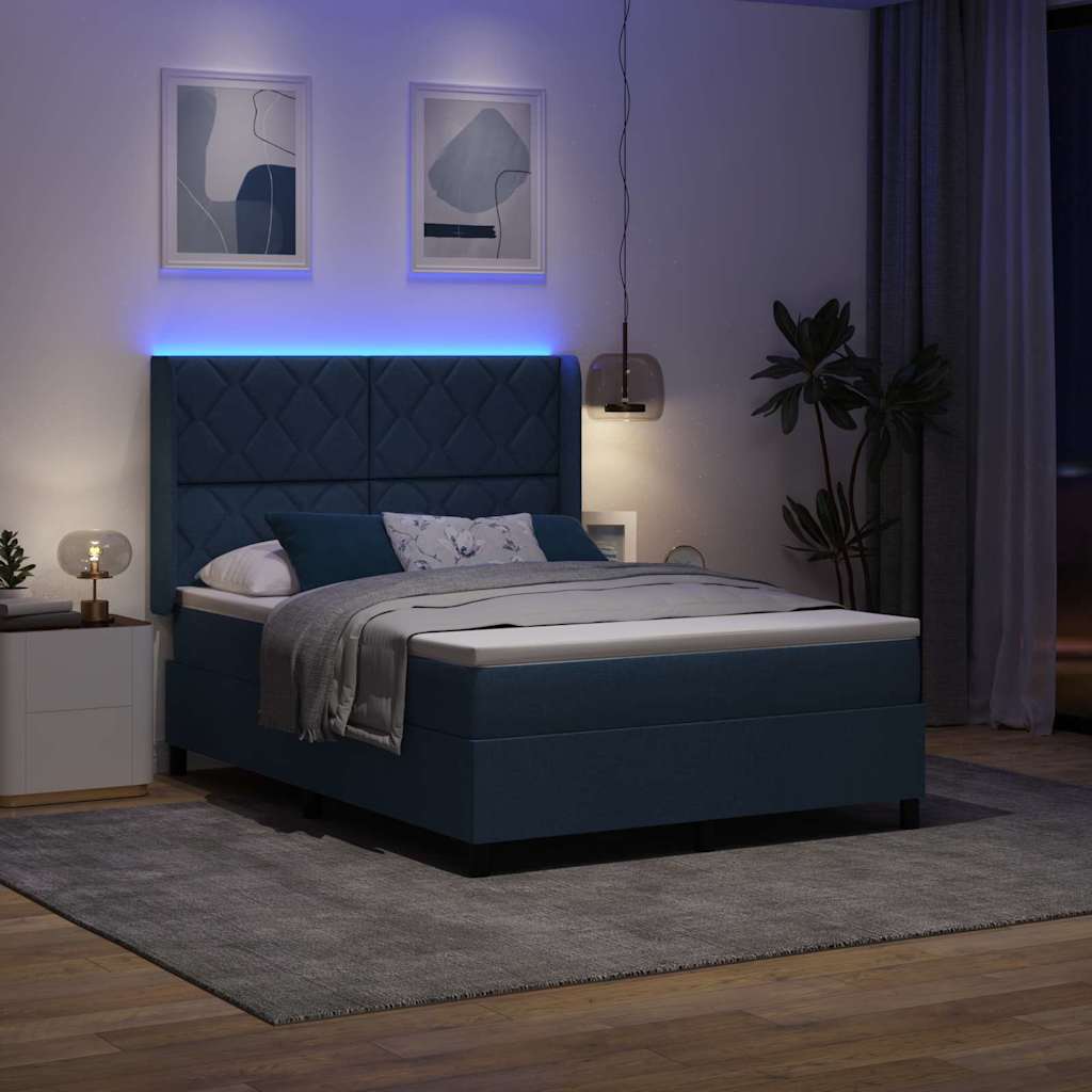 vidaXL Łóżko z sprężyną LED Niebieski 140 x 200 cm tkanina
