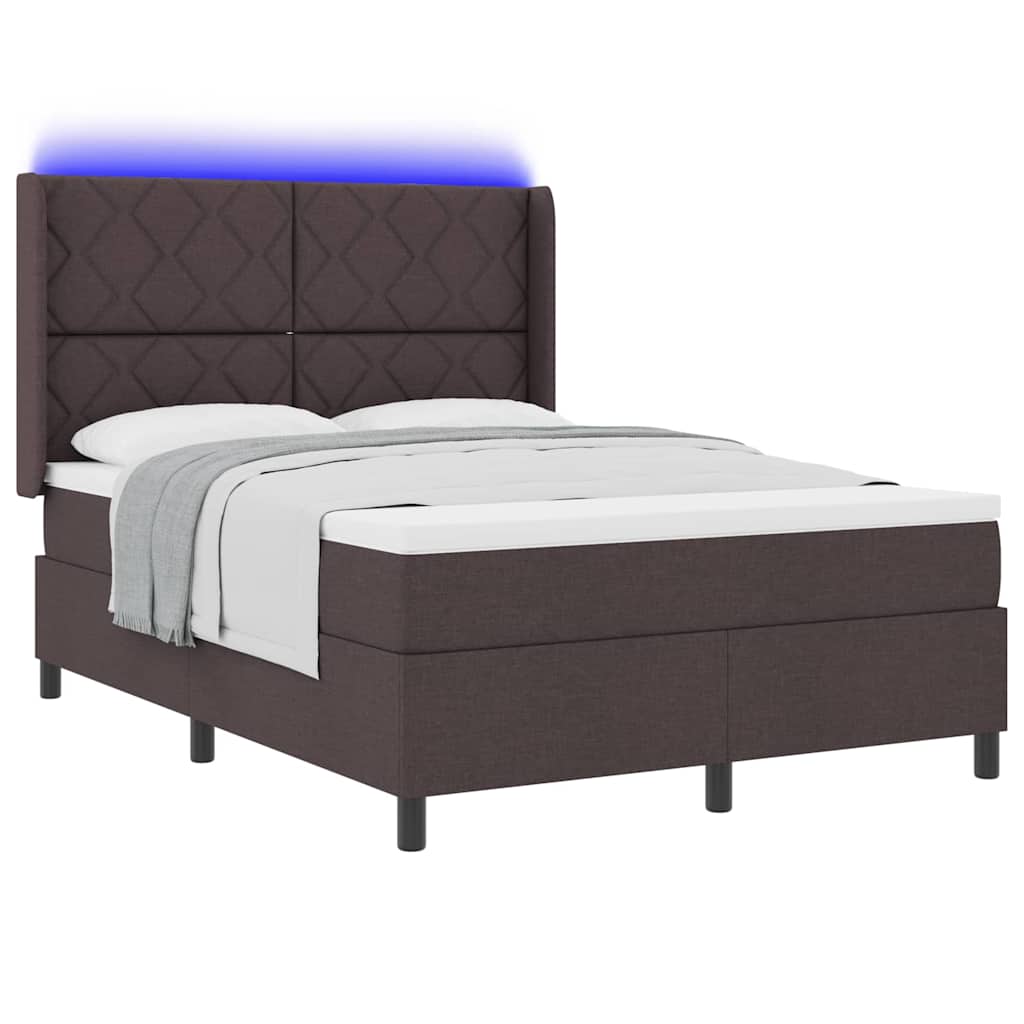 vidaXL Łóżko z sprężyną LED Ciemny brąz 160 x 200 cm tkanina