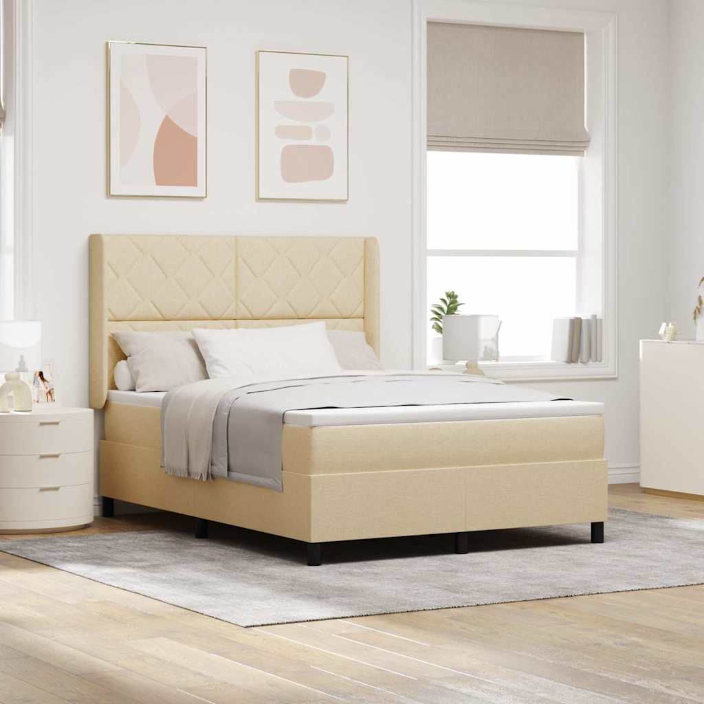 vidaXL Łóżko z sprężyną LED Z zagłówkiem Kremowy 160 x 200 cm tkanina