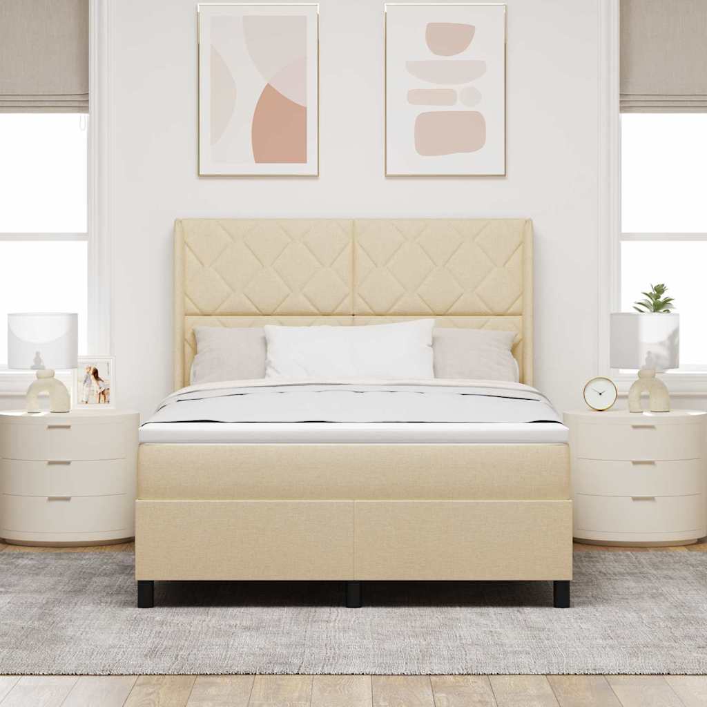 vidaXL Łóżko z sprężyną LED Z zagłówkiem Kremowy 160 x 200 cm tkanina