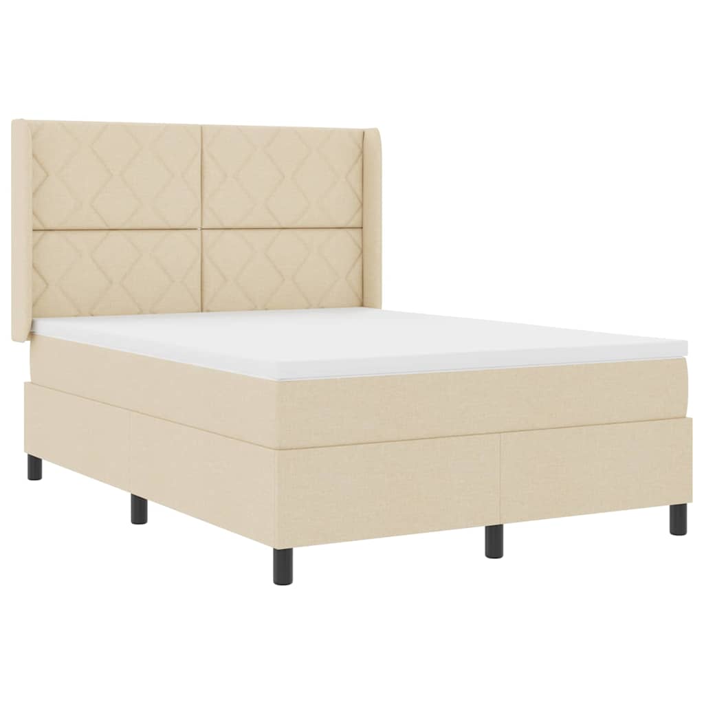vidaXL Łóżko z sprężyną LED Z zagłówkiem Kremowy 160 x 200 cm tkanina