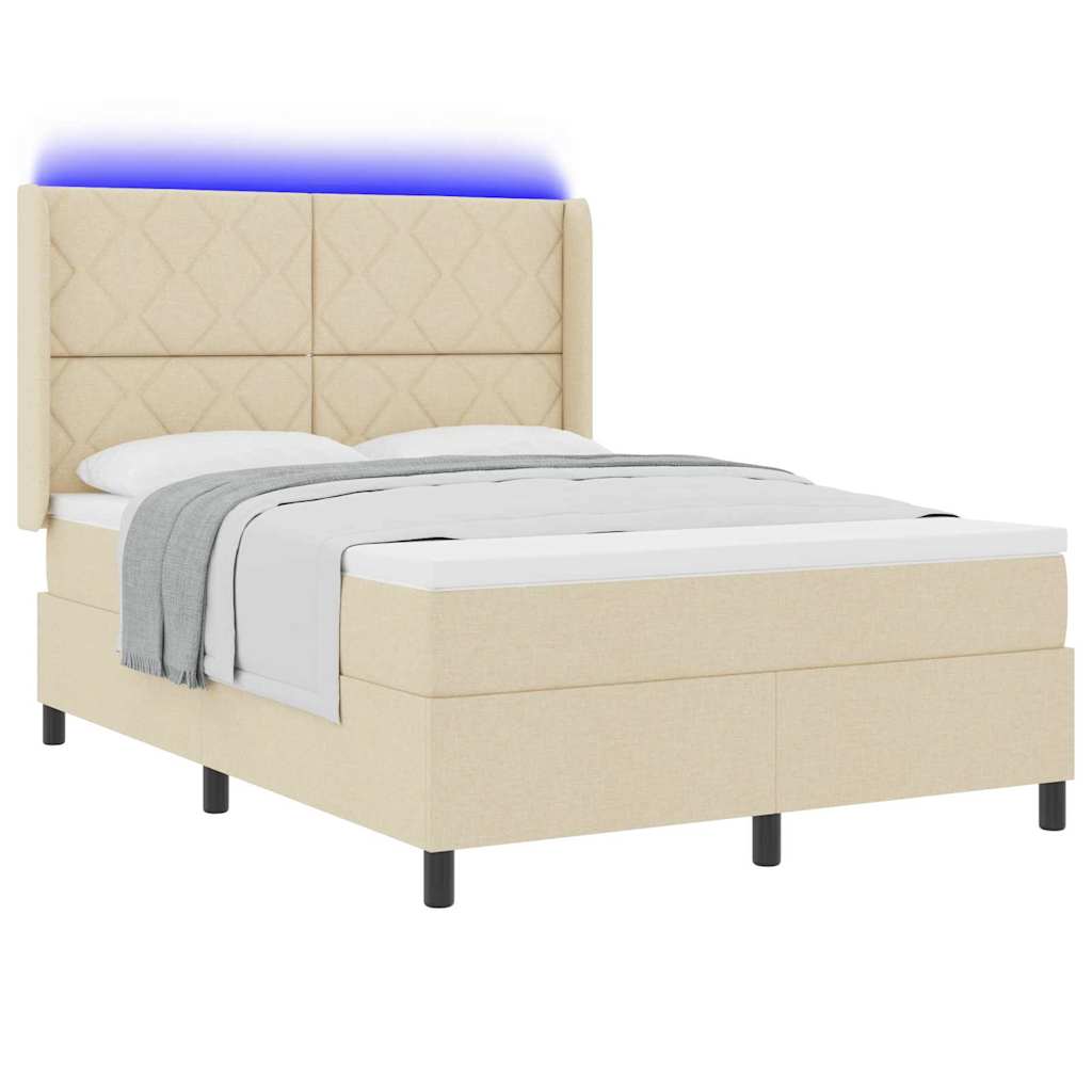 vidaXL Łóżko z sprężyną LED Z zagłówkiem Kremowy 160 x 200 cm tkanina