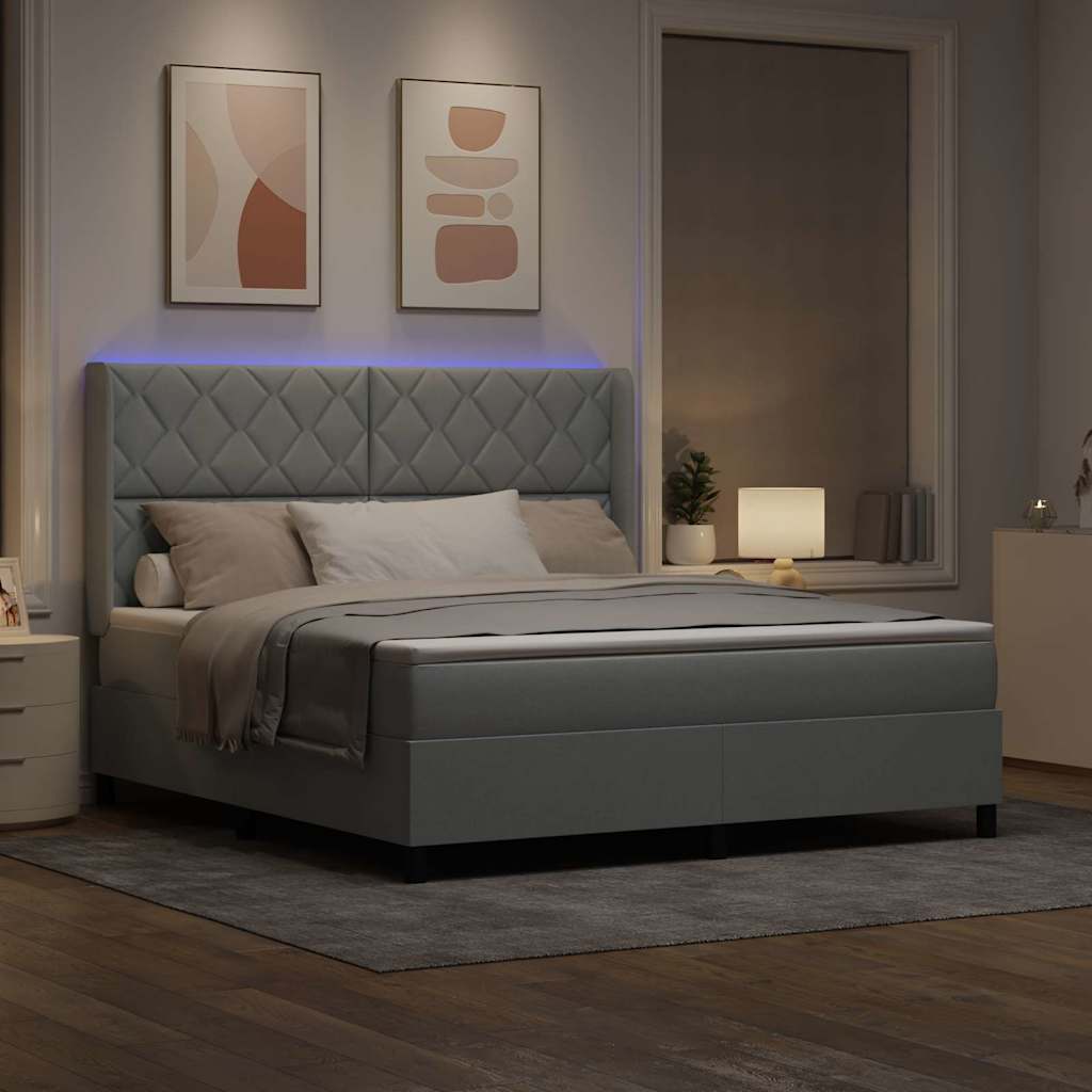 vidaXL Łóżko z sprężyną LED Jasnoszary 180 x 200 cm tkanina