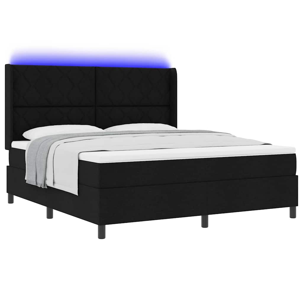 vidaXL Łóżko z sprężyną LED Z zagłówkiem Czarny 180 x 200 cm tkanina