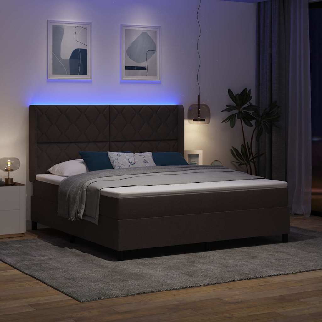 vidaXL Łóżko z sprężyną LED Ciemny brąz 180 x 200 cm tkanina