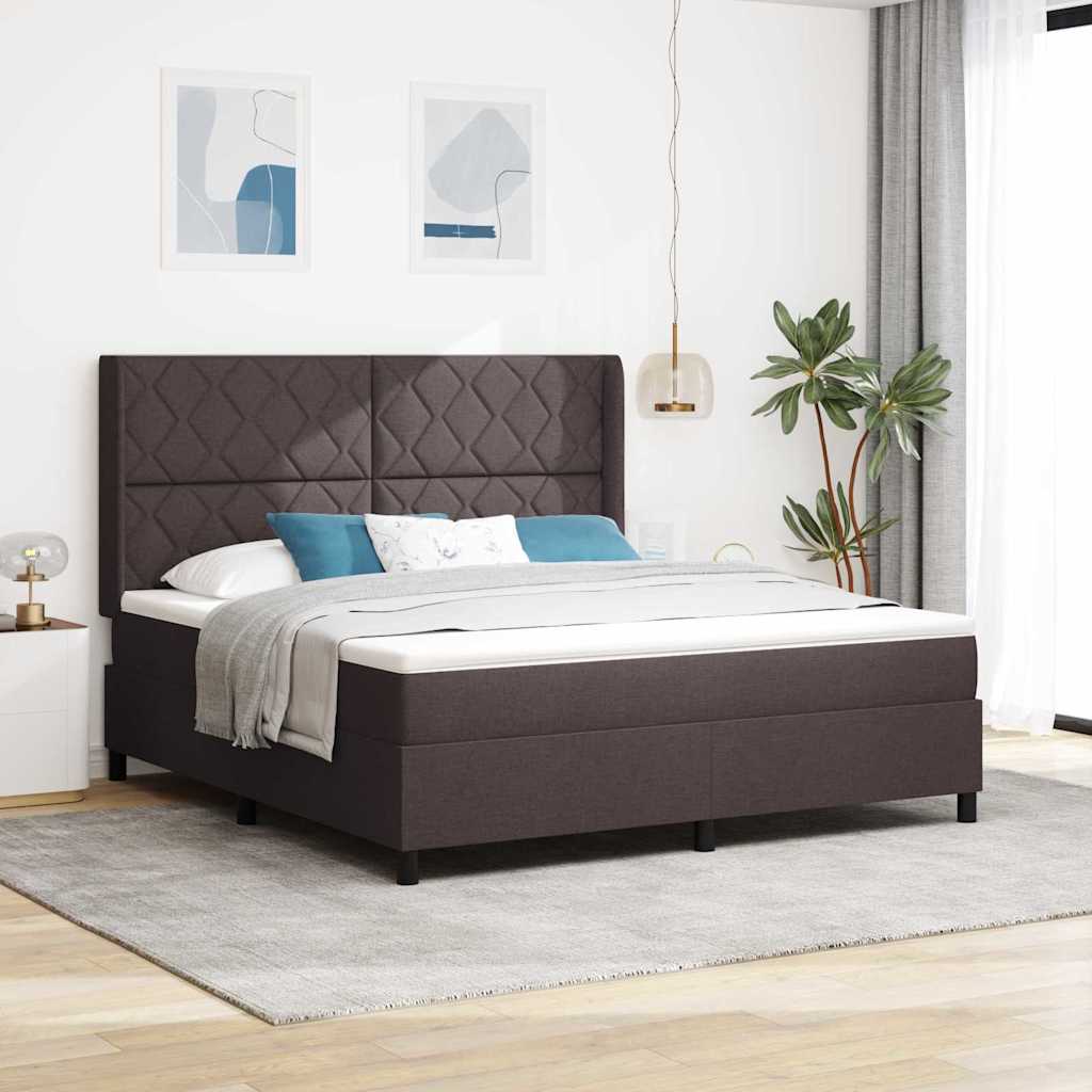 vidaXL Łóżko z sprężyną LED Ciemny brąz 180 x 200 cm tkanina