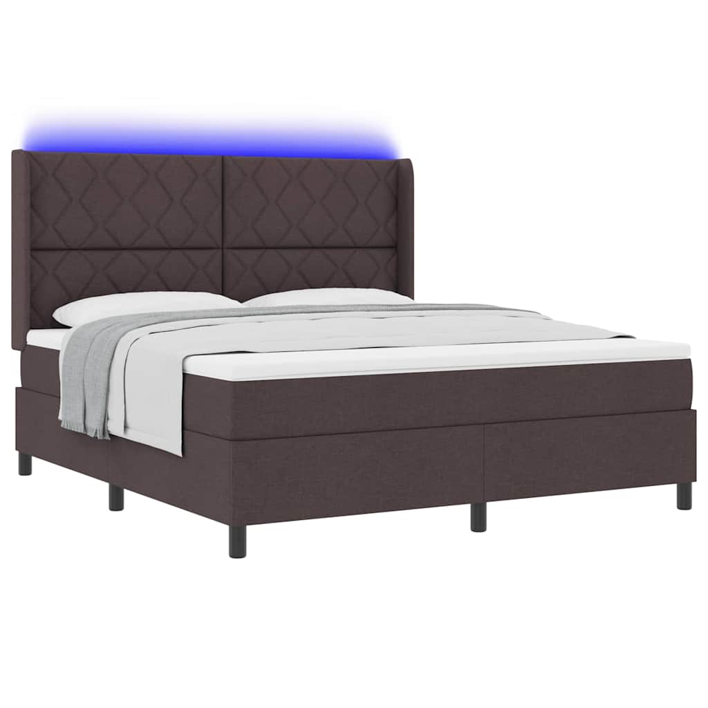 vidaXL Łóżko z sprężyną LED Ciemny brąz 180 x 200 cm tkanina