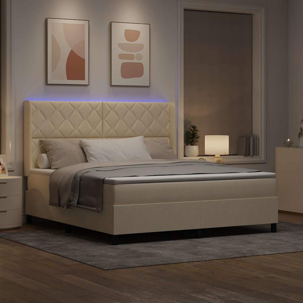 vidaXL Łóżko z sprężyną LED Z zagłówkiem Kremowy 180 x 200 cm tkanina
