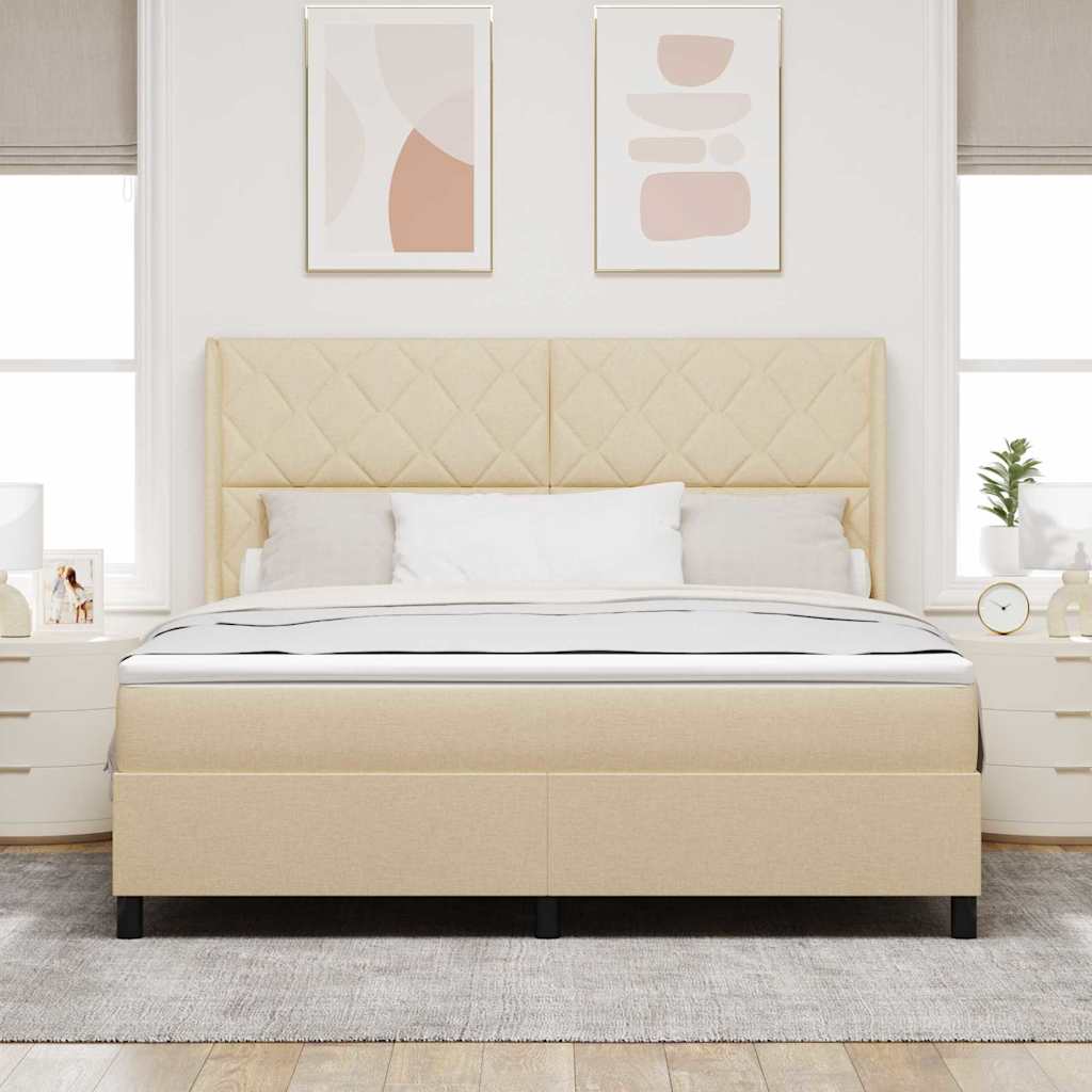 vidaXL Łóżko z sprężyną LED Z zagłówkiem Kremowy 180 x 200 cm tkanina