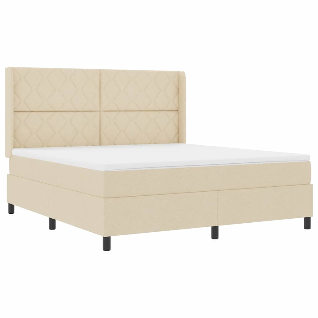 vidaXL Łóżko z sprężyną LED Z zagłówkiem Kremowy 180 x 200 cm tkanina