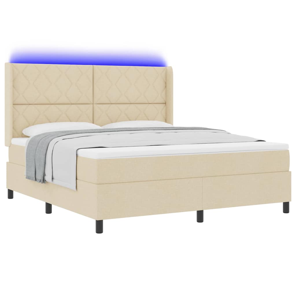 vidaXL Łóżko z sprężyną LED Z zagłówkiem Kremowy 180 x 200 cm tkanina