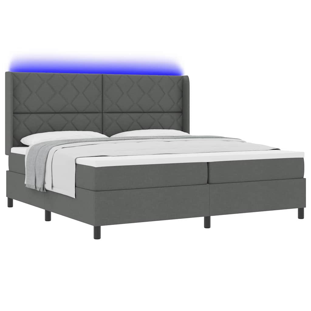 vidaXL Łóżko z sprężyną LED Ciemnoszary 200 x 200 cm tkanina