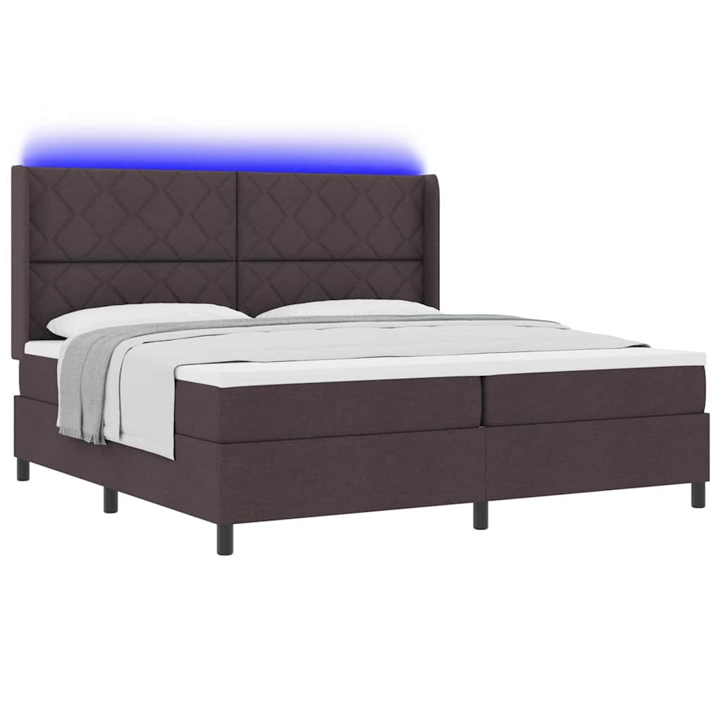 vidaXL Łóżko z sprężyną LED Ciemny brąz 200 x 200 cm tkanina