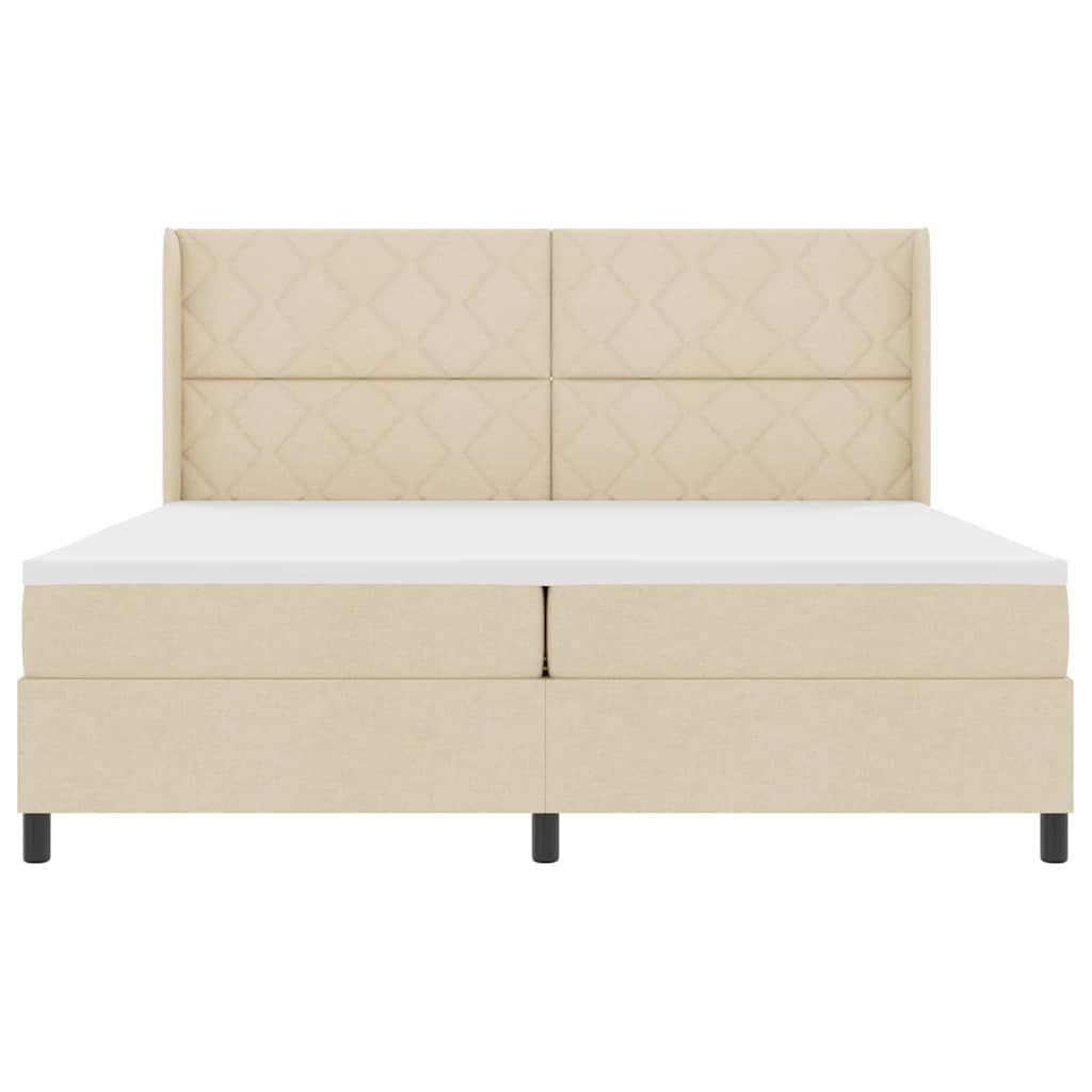 vidaXL Łóżko z sprężyną LED z materacem Kremowy 200 x 200 cm tkanina