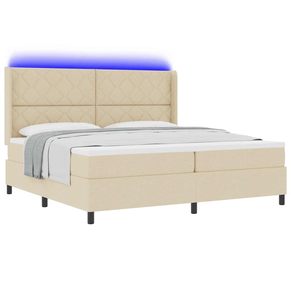 vidaXL Łóżko z sprężyną LED z materacem Kremowy 200 x 200 cm tkanina