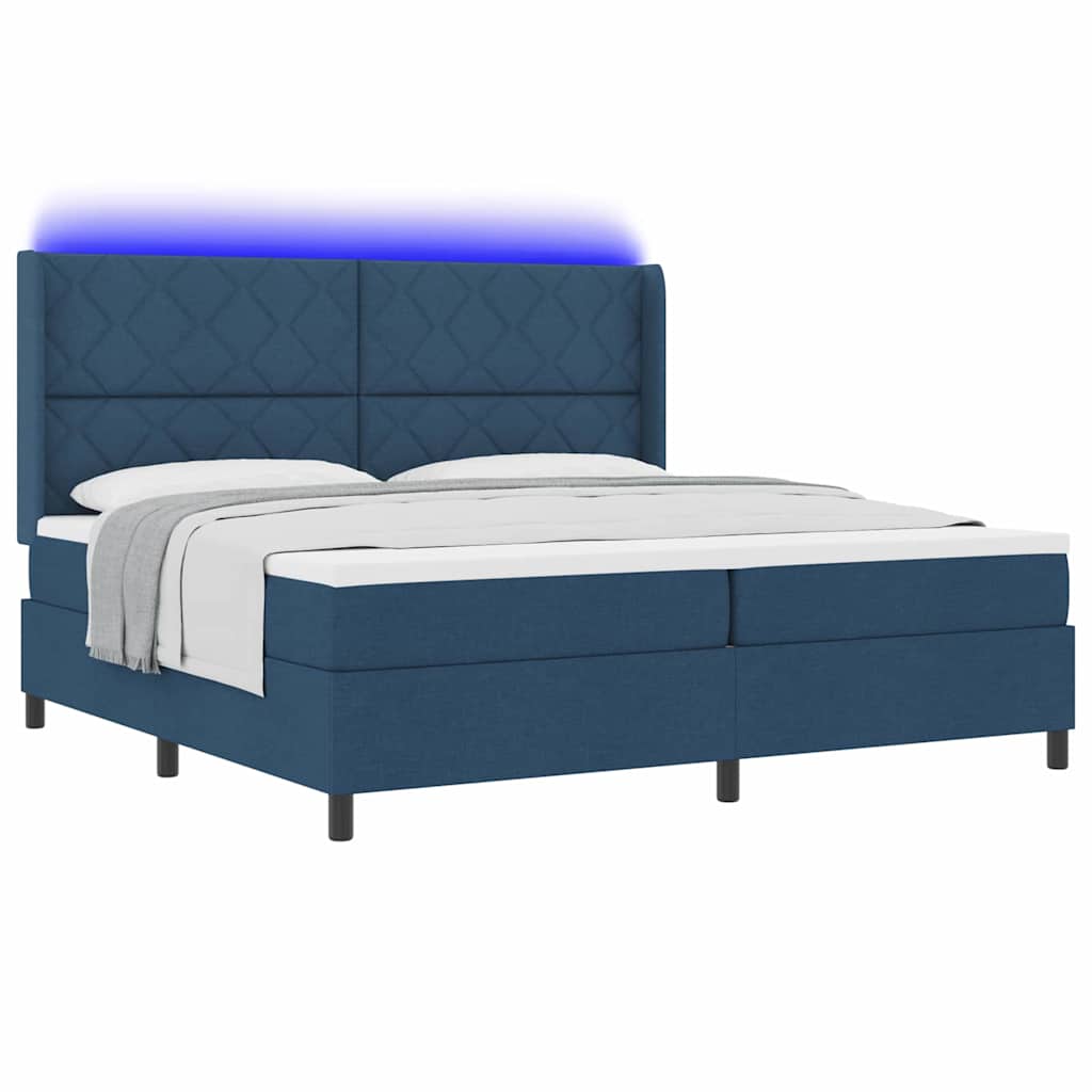 vidaXL Łóżko z sprężyną LED z materacem Niebieski 200 x 200 cm tkanina
