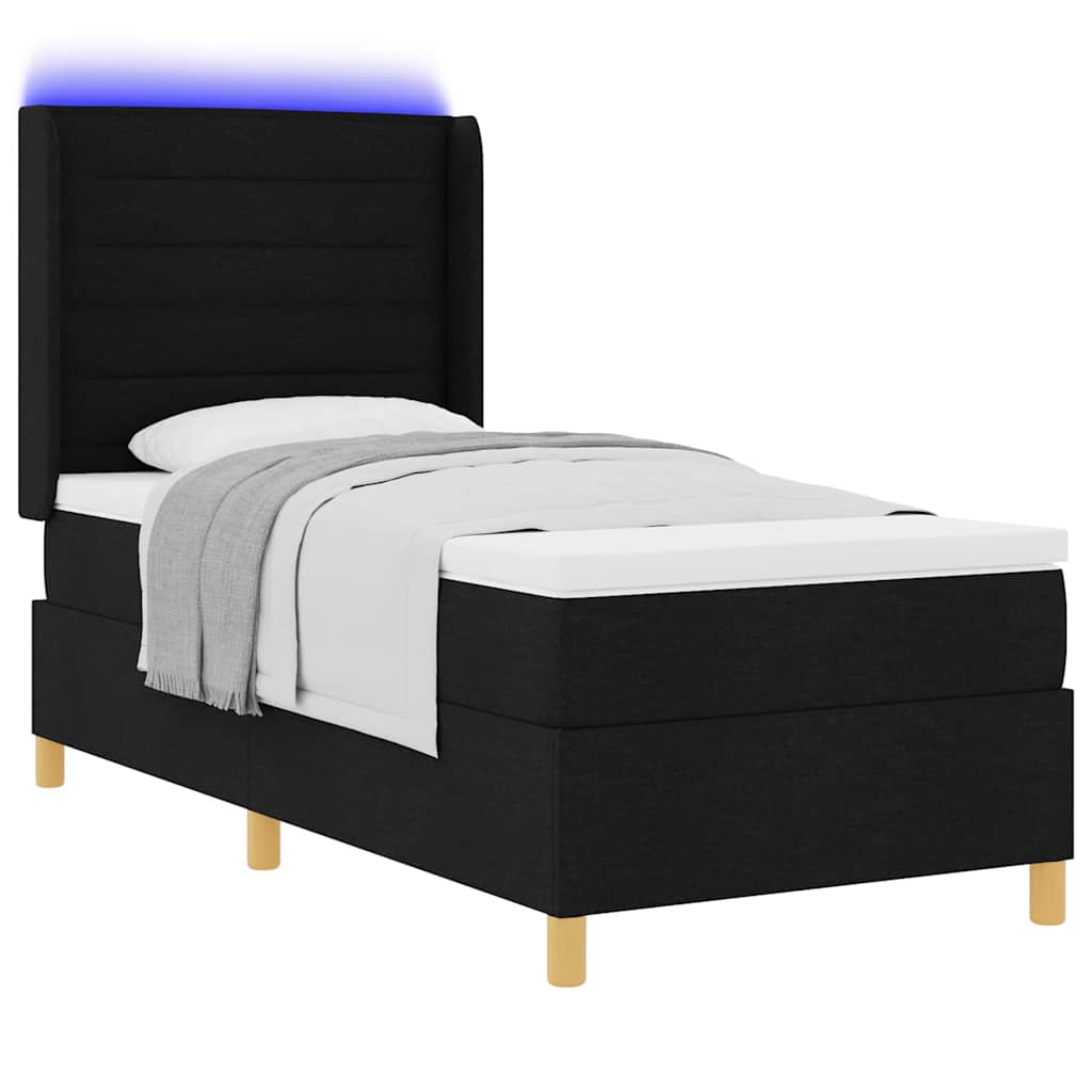 vidaXL Łóżko sprężynowe z paskami LED Czarny 80 x 200 cm tkanina