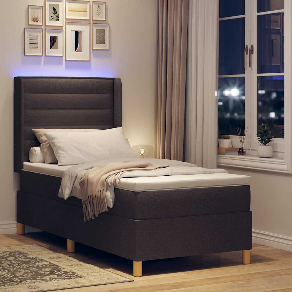 vidaXL Łóżko sprężynowe z paskami LED Brązowy 80 x 200 cm tkanina
