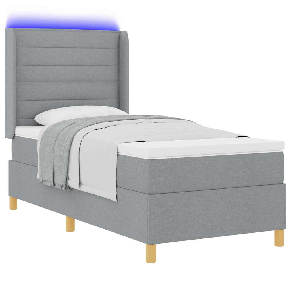vidaXL Łóżko sprężynowe z paskami LED Jasnoszary 90 x 190 cm tkanina