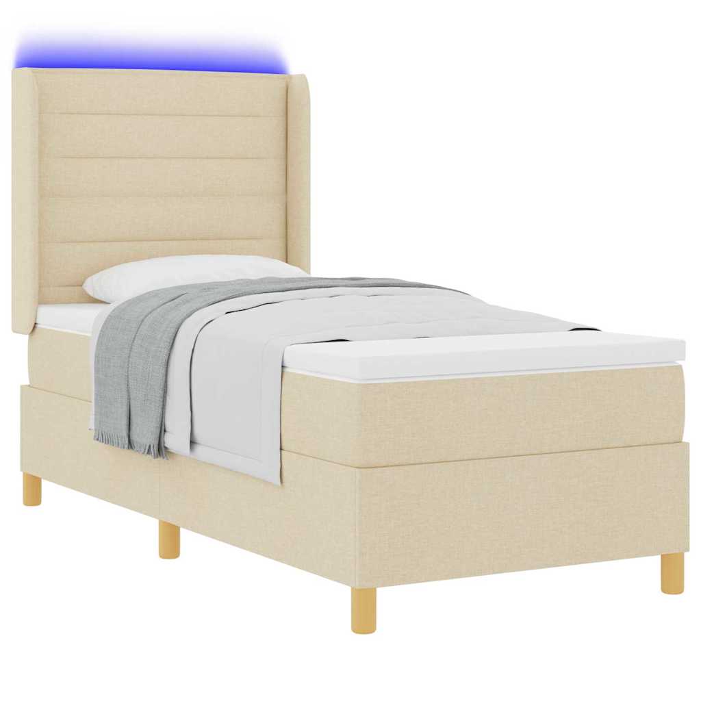 vidaXL Łóżko sprężynowe z paskami LED Kremowy 100 x 200 cm tkanina