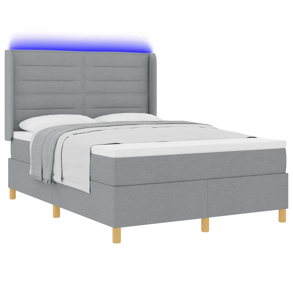 vidaXL Łóżko sprężynowe z paskami LED Jasnoszary 140 x 200 cm tkanina
