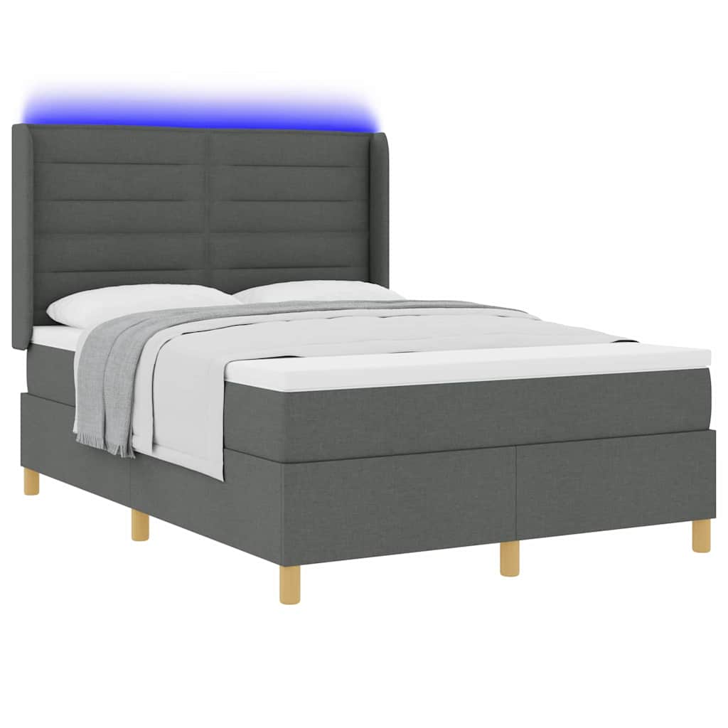 vidaXL Łóżko sprężynowe z paskami LED Szary 140 x 200 cm tkanina