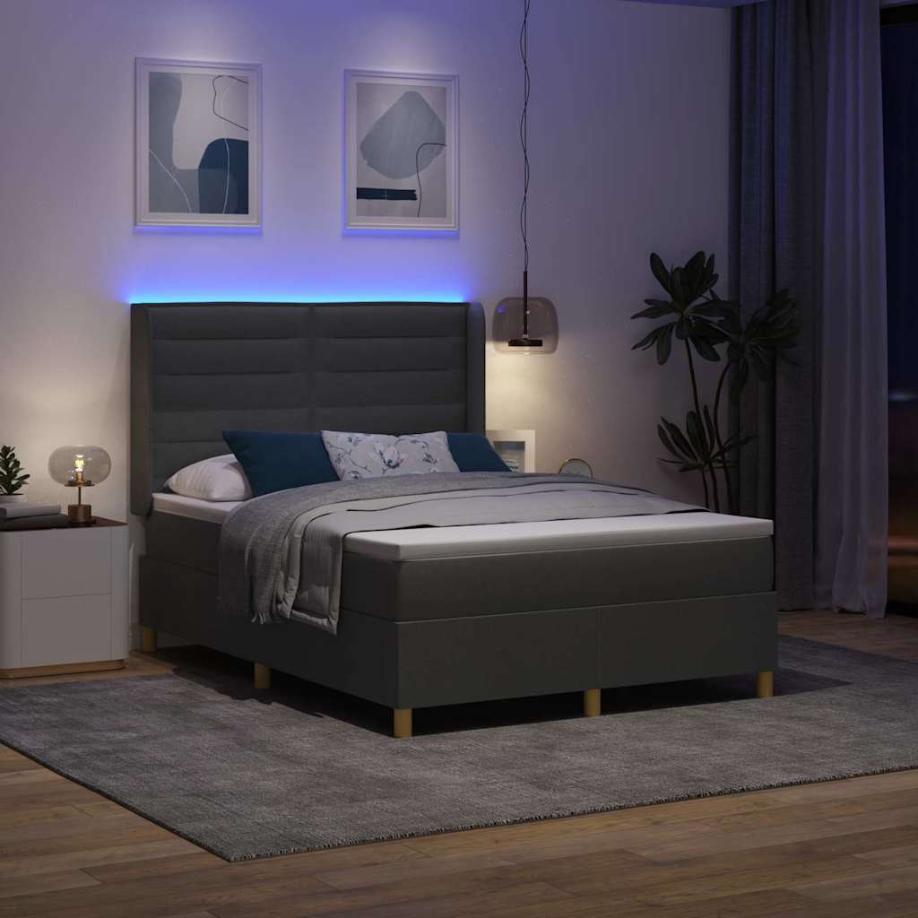 vidaXL Łóżko sprężynowe z paskami LED Szary 160 x 200 cm tkanina