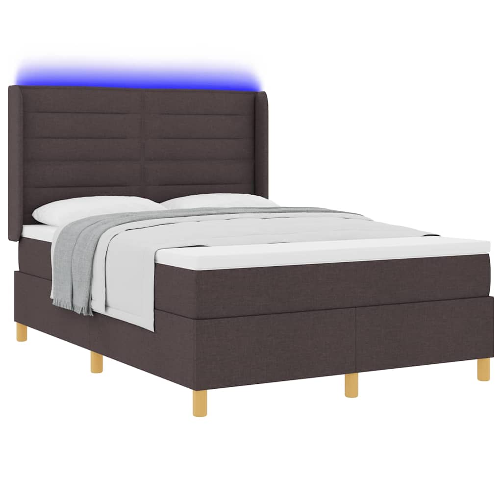 vidaXL Łóżko sprężynowe z paskami LED Brązowy 160 x 200 cm tkanina