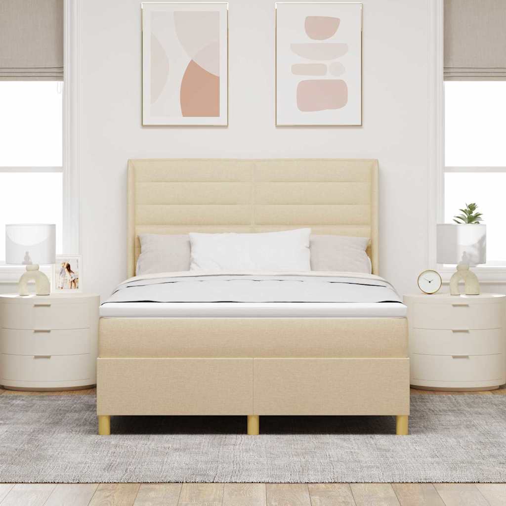 vidaXL Łóżko sprężynowe z paskami LED Kremowy 160 x 200 cm tkanina