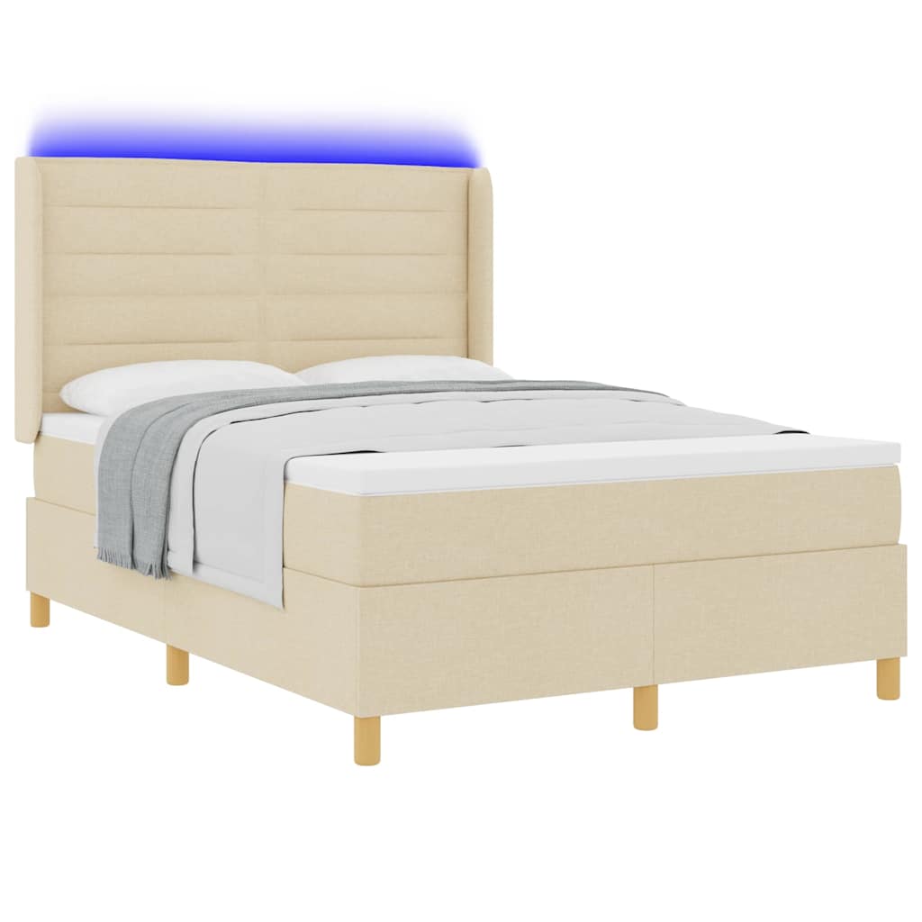 vidaXL Łóżko sprężynowe z paskami LED Kremowy 160 x 200 cm tkanina