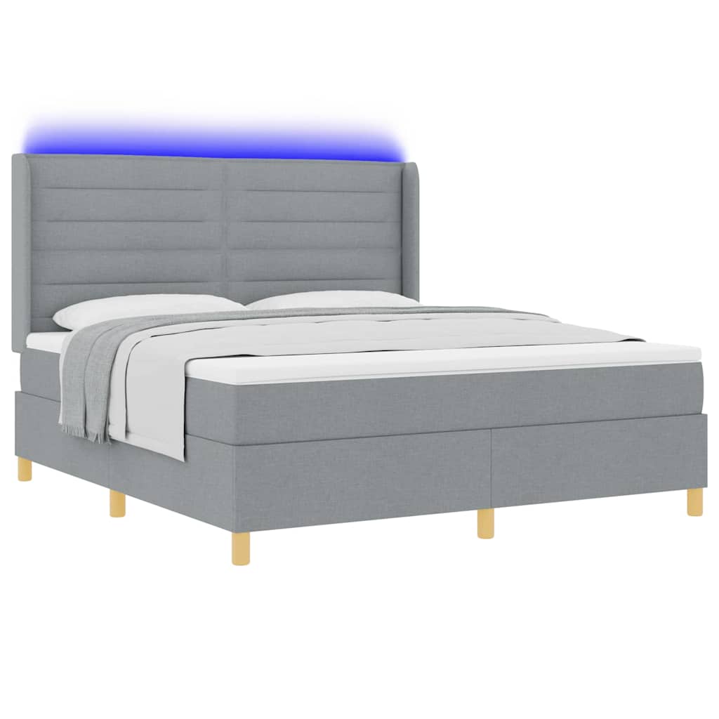 vidaXL Łóżko sprężynowe z paskami LED Jasnoszary 180 x 200 cm tkanina