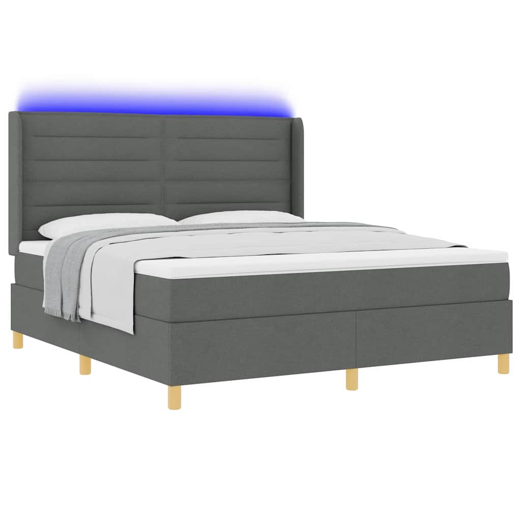 vidaXL Łóżko sprężynowe z paskami LED Szary 180 x 200 cm tkanina