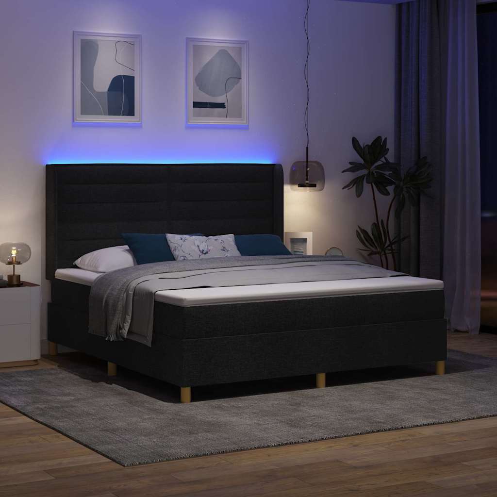 vidaXL Łóżko sprężynowe z paskami LED Czarny 180 x 200 cm tkanina