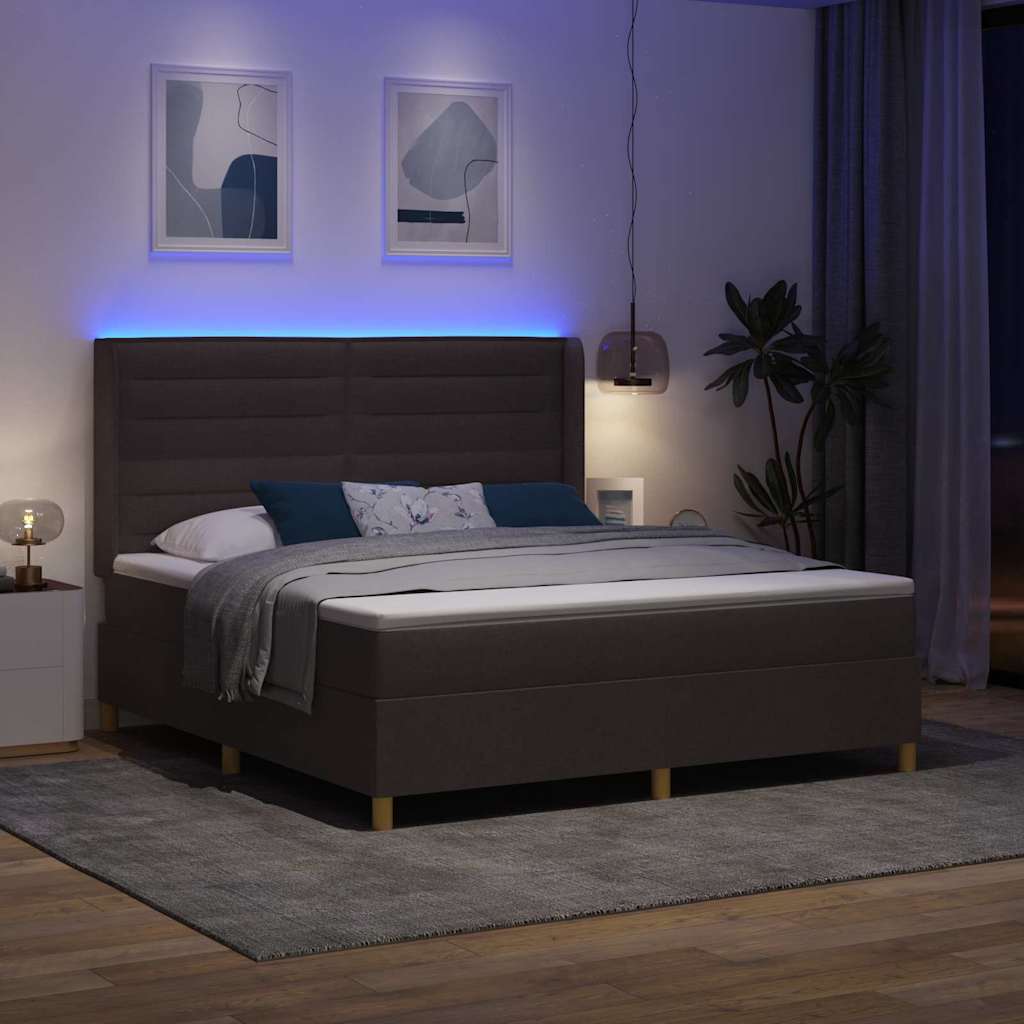 vidaXL Łóżko sprężynowe z paskami LED Brązowy 180 x 200 cm tkanina
