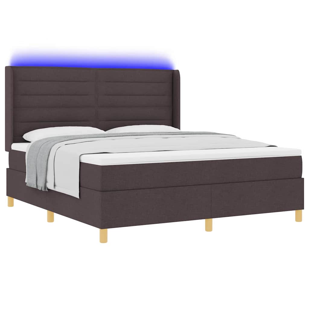 vidaXL Łóżko sprężynowe z paskami LED Brązowy 180 x 200 cm tkanina