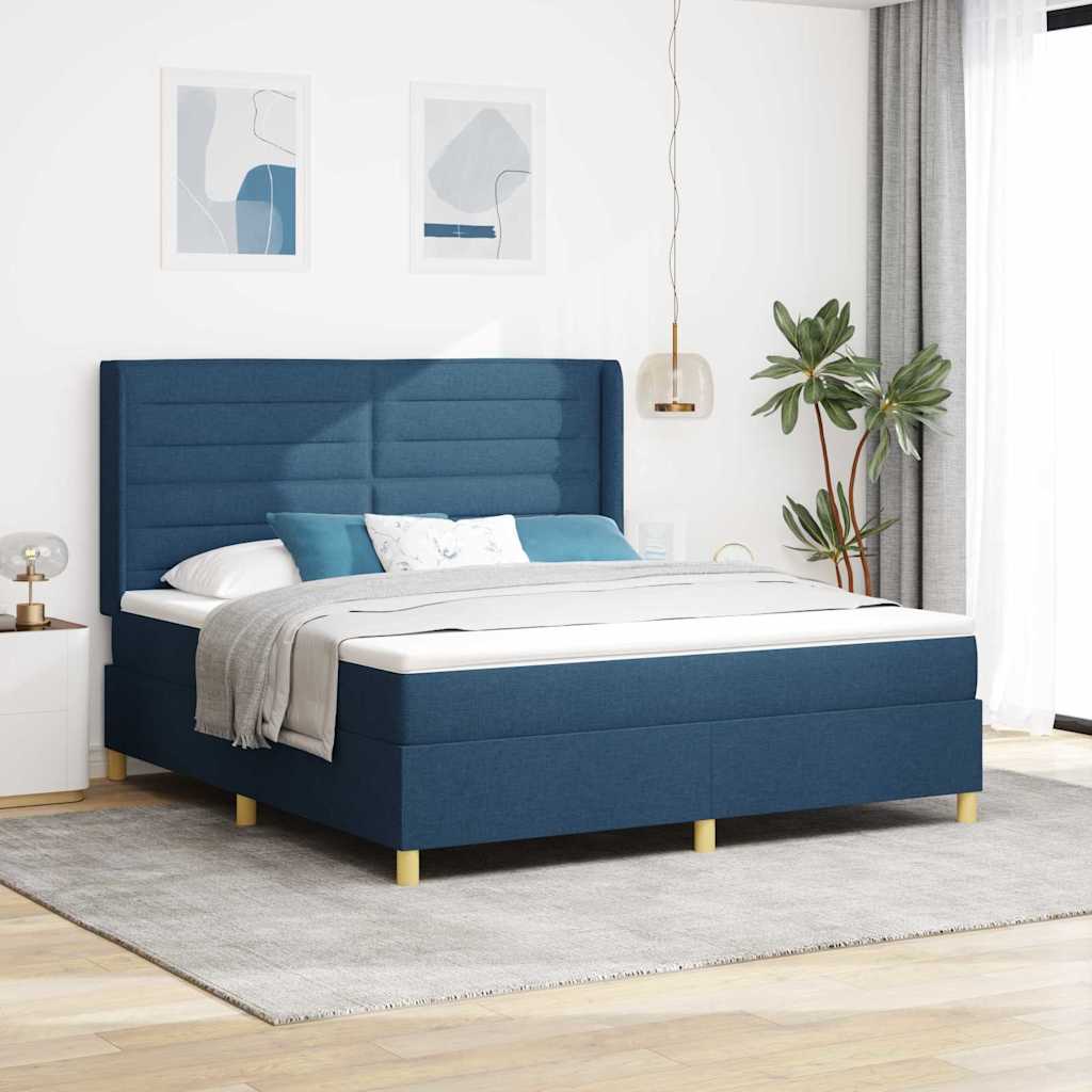 vidaXL Łóżko sprężynowe z paskami LED Niebieski 180 x 200 cm tkanina
