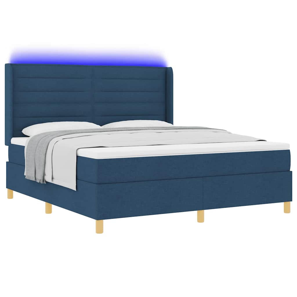 vidaXL Łóżko sprężynowe z paskami LED Niebieski 180 x 200 cm tkanina